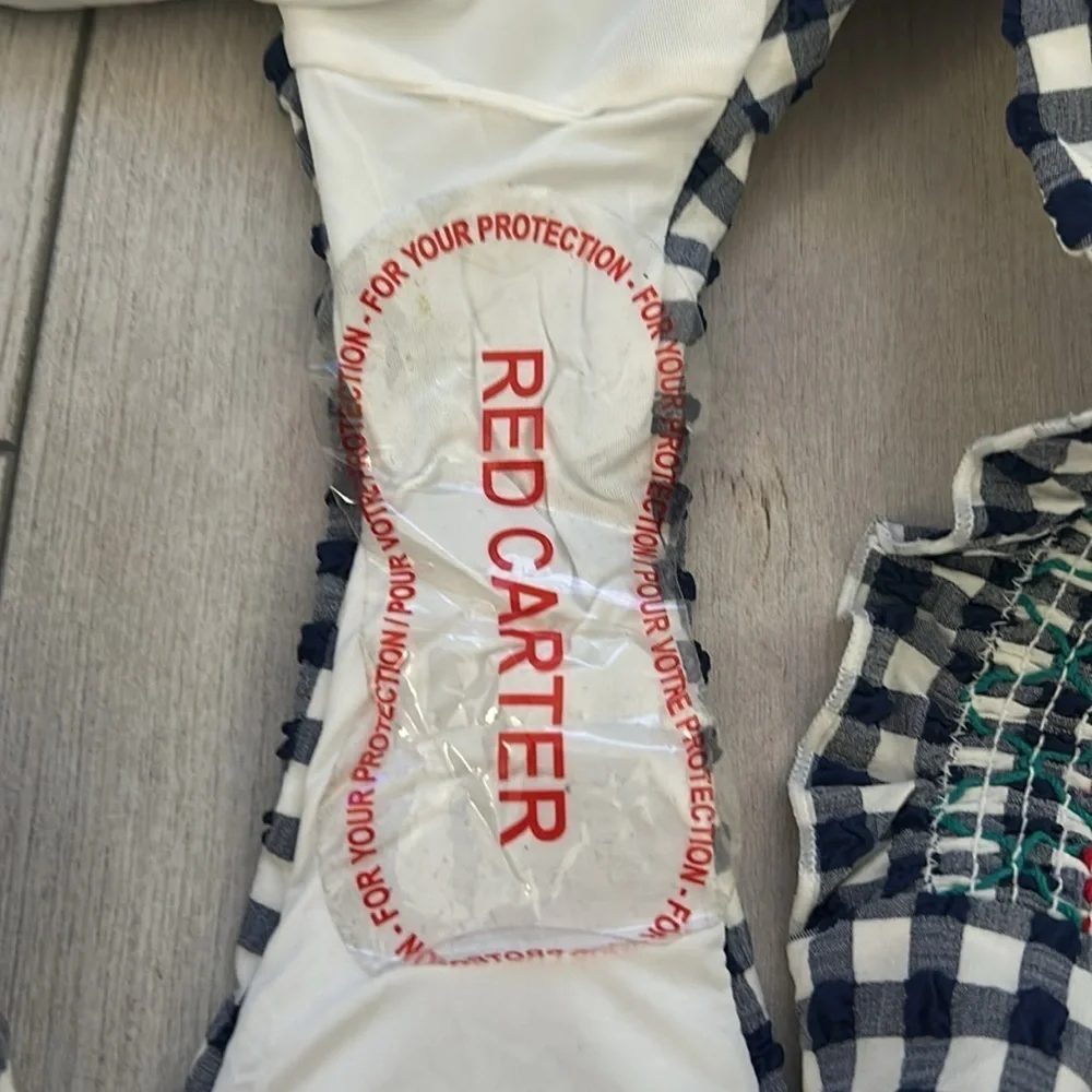 Red Carter gingham check swim bikini bottoms size XL